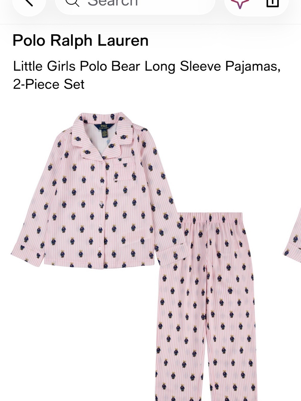 NWT Polo Ralph Lauren Girls Polo Bear Striped Pajama Set 6X $69.50